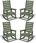 SERWALL Outdoor Rocking Chair Set of 4, Oversized HDPE Patio Rocking Chair with Footrest for Adults, All Weather Porch Rocker for Deck Patio Balcony, Avocado Green