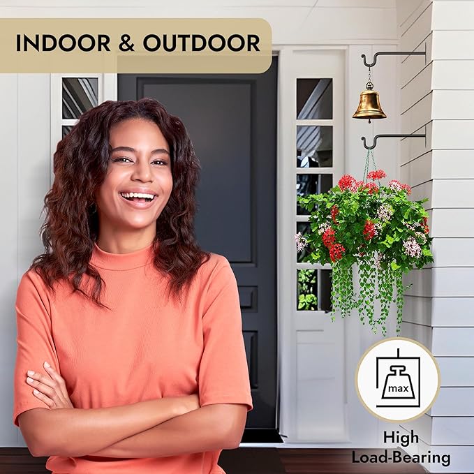 RTZEN Plant Hangers Indoor or Outdoor - Wrought Iron Metal Hanger Indoor Hook - Heavy Duty Wall Bracket Hooks for Hanging Plants Baskets Lanterns Wind Chimes - 2 Pack (Black Shepherds Hooks 7.5")