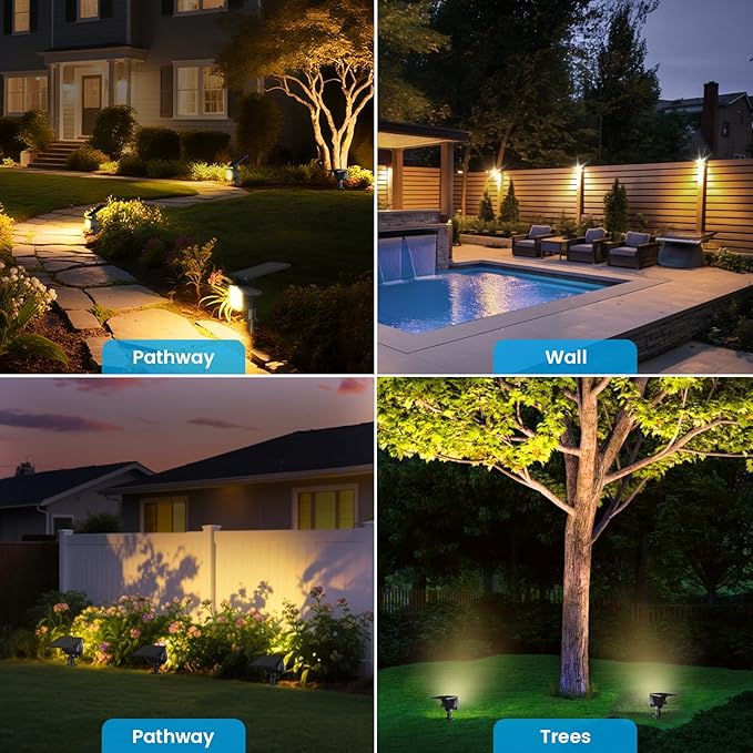 VOLISUN Solar Spotlight Outdoor, IP67 Waterproof Solar Landscape Spot Lights，Uplights for Yard Garden Pathway - 2 Pack (Warm White) 27 LED 3 Lighting Modes