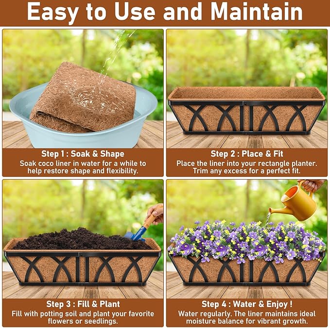 Riare 2 Pack 48 Inch Rectangle Coconut Liners for Planters, Natural Coconut Fiber Planter Liners, Window Box Liner Trough Coco Liner for Outdoor Flower, Garden Wall, Deck & Fence Planter Boxes
