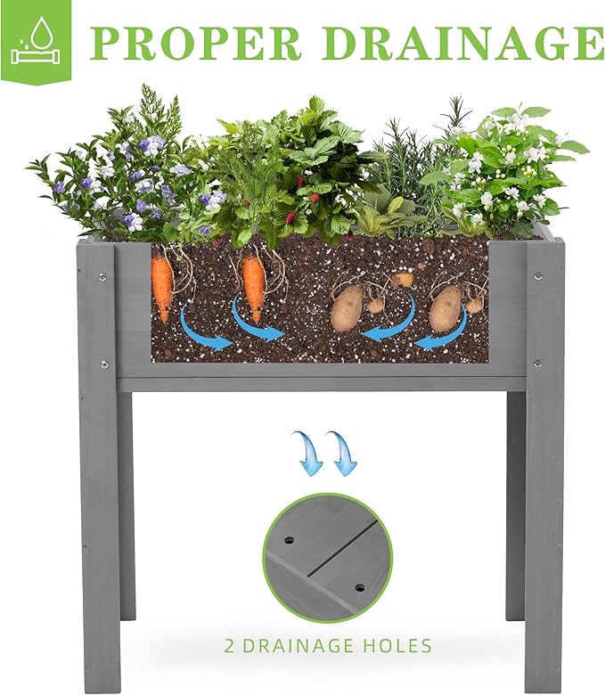 Raised Garden Bed with Legs, 31x16x31'', Outdoor Wood Elevated Planter Box, Grey Cedar, Thick Legs, w/Liner