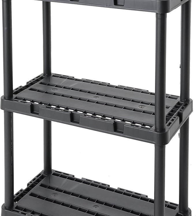 Gracious Living 3 Pack Light Duty Storage Shelves, Knect-A-Shelf 3-Shelf Ventilated Shelving Rack Organizer for Home, Garage, Basement, Laundry, Black