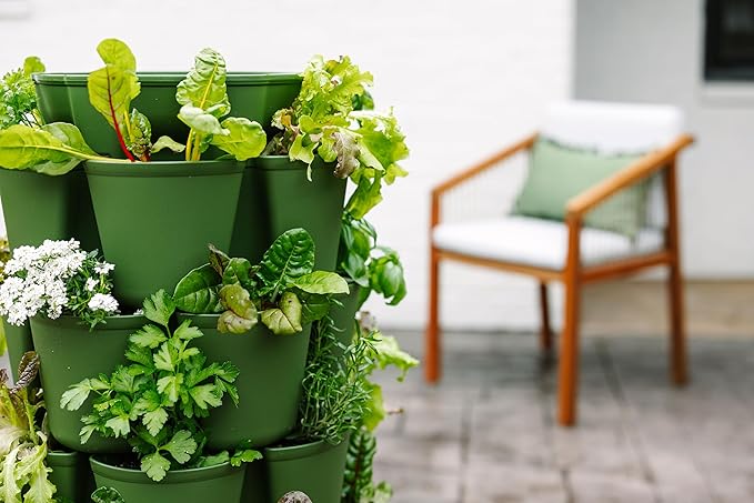 Greenstalk 7 Tier Leaf Vertical Planter for Growing a Variety of Strawberries, Vegetables, Herbs, & Flowers (Evergreen)