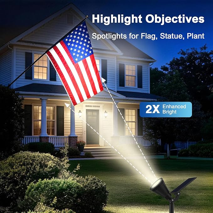 Solar Lights Outdoor Waterproof IP65,6500K Super Bright LED,2 Lighting Modes, Solar Powered Yard Garden Solar Spot Lights for Flag Landscape Auto On/Off-1 Pack