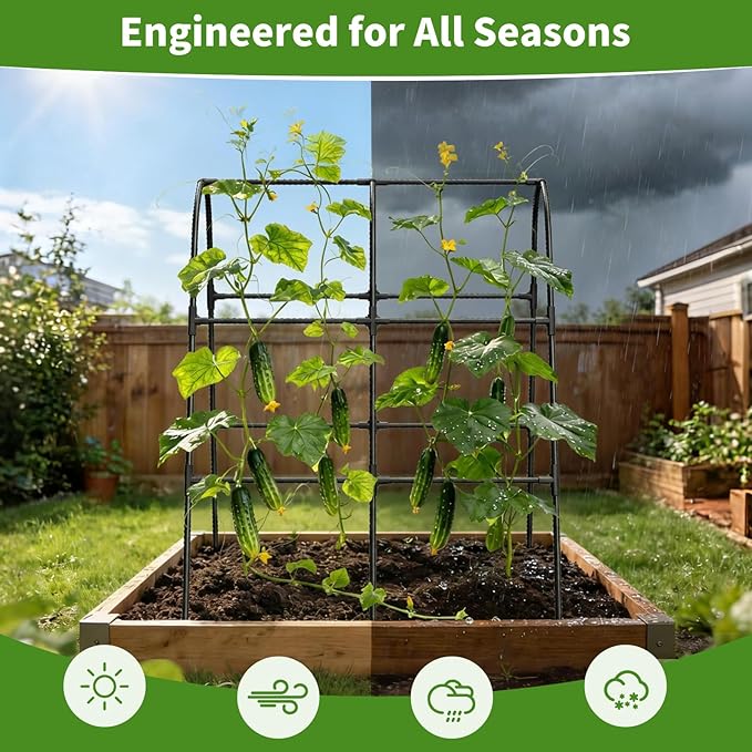 Cucumber Trellis for Raised Bed,U-Shape Garden Trellis for Climbing Plants Outdoor, Metal Arch Vegetables Trellis, Plant Support for Vine (Black, 31.5" Lx21.6 Wx47.2 H-Small)