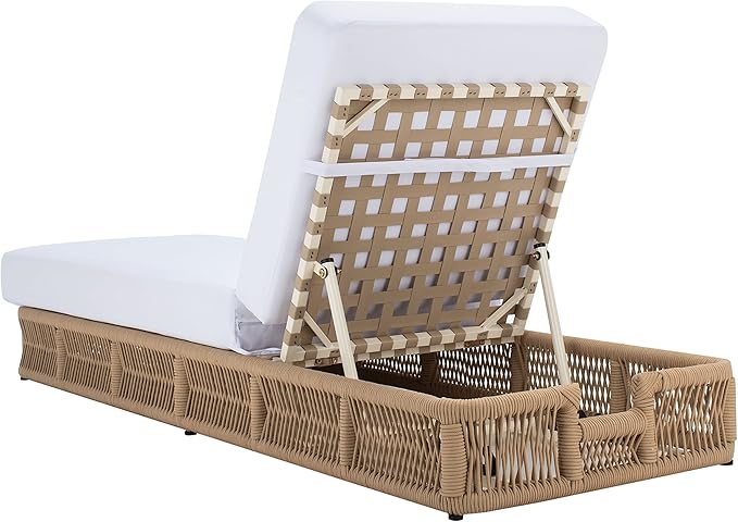 SAFAVIEH Outdoor Collection Gillian Tan Rope/White Cushion Chaise Lounge Chair (PAT7527A)