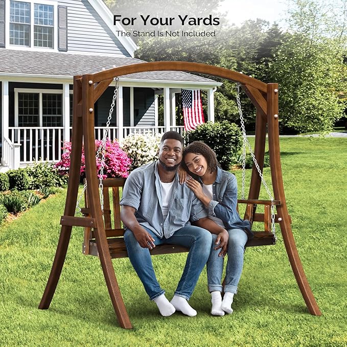 VINGLI Heavy Duty 880 LBS 5 FT Patio Wooden Porch Swing Outdoor with Upgraded Adjustable Chains, Outdoor Hanging Swing Bench for Garden, Yard, Balcony (5 FT, Rustic)