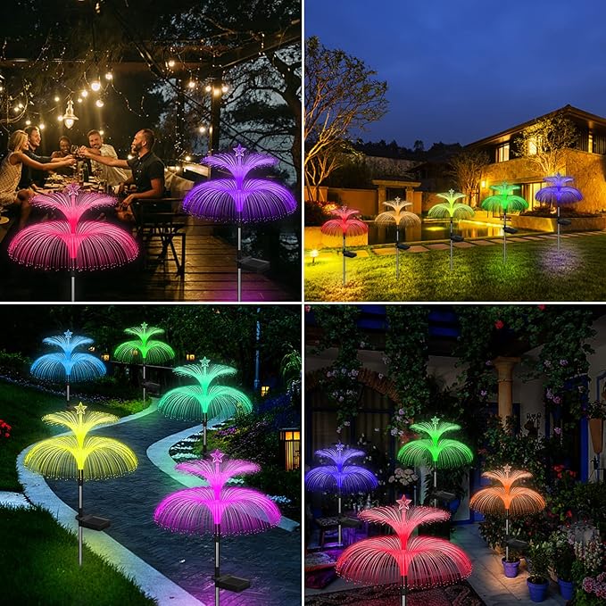 Solar Garden Lights 6 Pack New Upgraded Solar Lights Outdoor Waterproof 7 Color Changing Double Jellyfish and Star Flower Garden Decor Yard Lawn Christmas Decorations, Gifts for Women Mom