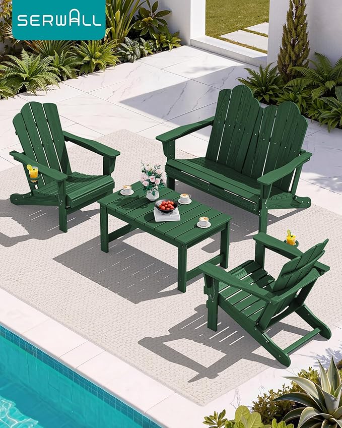 SERWALL Outdoor Coffee Table with 1.69" Umbrella Hole, HDPE Patio Coffee Table for Outside, Rectangle, Green