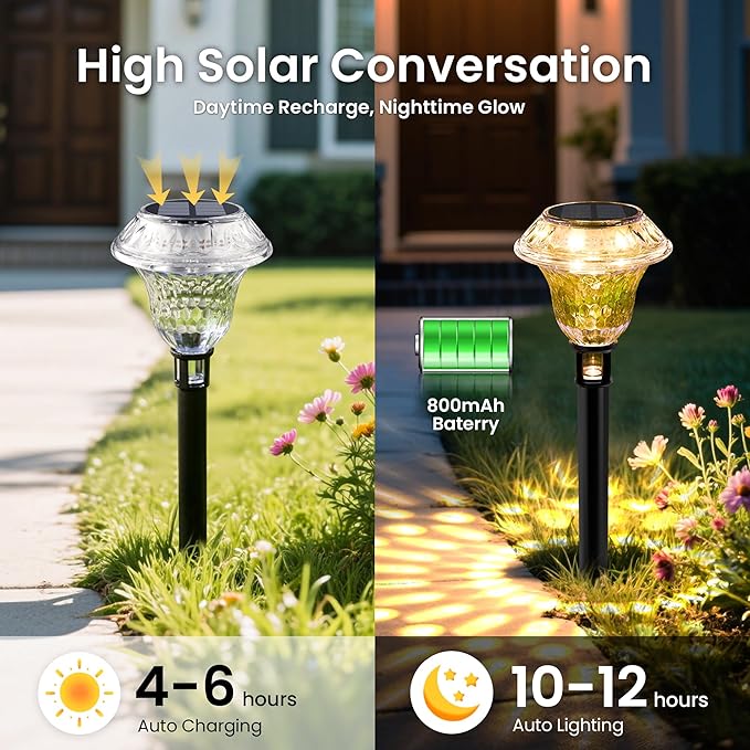 Solar Pathway Lights Garden Decor for Yard, Solar Garden Lights for Outside Waterproof Landscape Lighting, Garden Decorative for Walkway, Driveway, Yard, Landscape, Lawn (6 Pack Warm White)