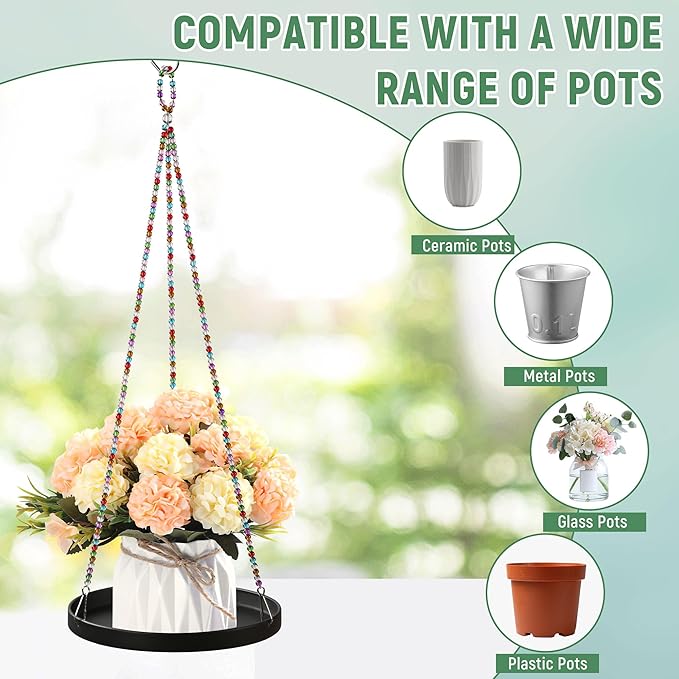 2-Pack Modern Boho Macrame Plant Hanger, 10/11 Inch Metal Hanging Planter Holder for Indoor and Outdoor Home Garden Decor, Black Hanging Plant Shelf for Window, Wall, and Ceiling. (American, 10/11)