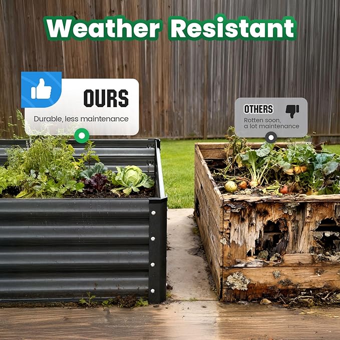 Quictent Galvanized Raised Garden Bed 8x4x1 Ft Metal Planter Box for Vegetables Bottomless for Backyard, 2 Tomato Cages Included, Dark Grey, 2PCS