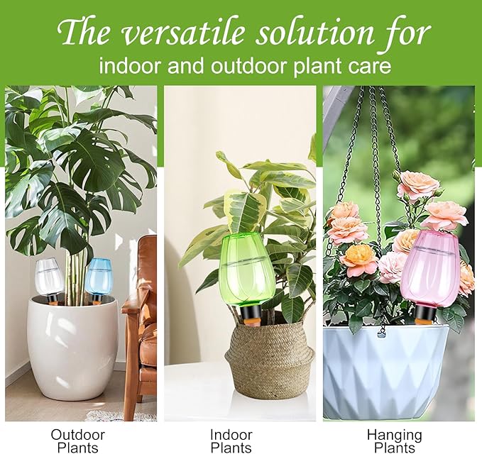 4 Pcs Plant Watering Globes Self Watering Planter Insert Plants Top Fill Water Device Plastic Water Bulbs Slow Release Terracotta for Plants, Multicolor