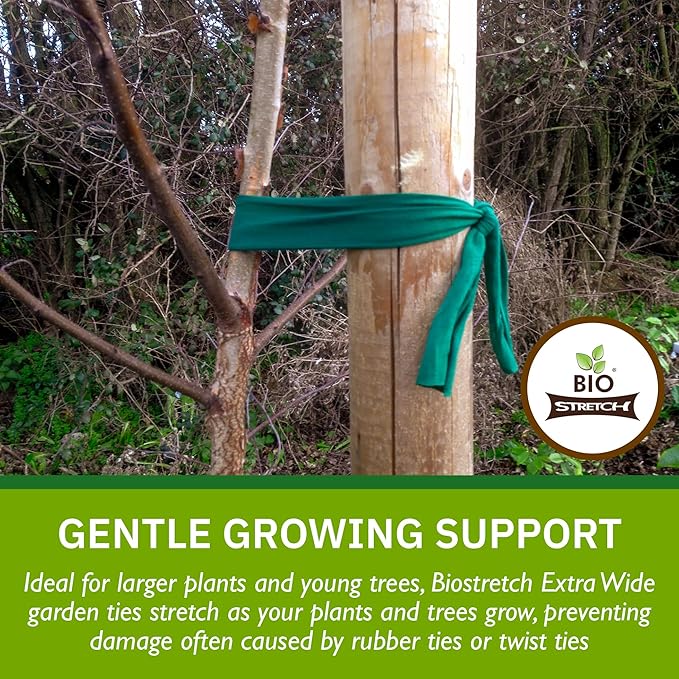 Extra Wide Soft Tree Ties - Strong & Stretchy Support for Large Plants & Young Trees - Cut-to-Length Green Garden Tape for Home & Professional Gardening (52 ft / 16M)