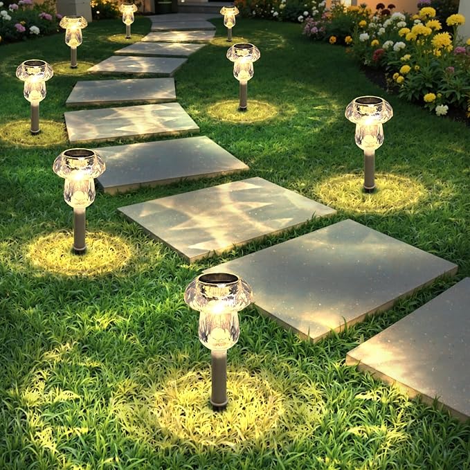 Mancra 8 Pack Solar Pathway Lights Outdoor, Mushroom Solar Garden Lights Waterproof Dusk to Dawn Solar Outdoor Lights for Yard, Walkway, Garden Decorations, Warm White