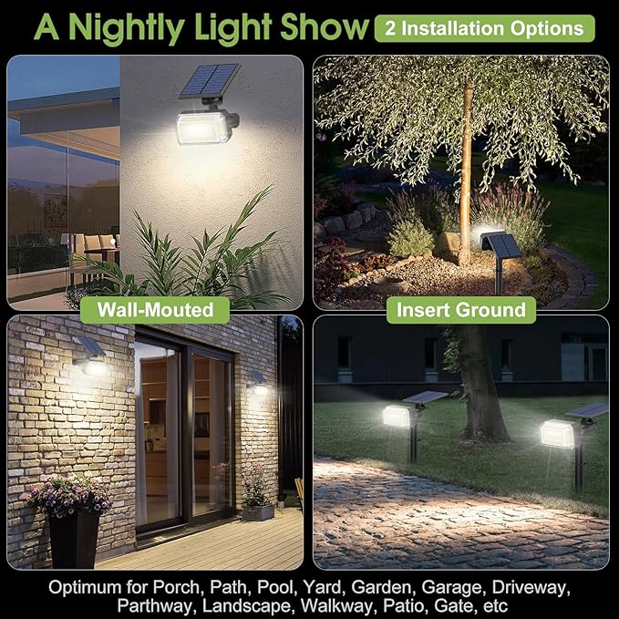 Solar Spot Lights Outdoor, 102 LED Solar Garden Yard Spotlight Waterproof Landscape Flood Powered Lights with Adjustable Light & Panel, 4 Lighting Modes for Walkway Driveway, 4 Pack(Cool White)