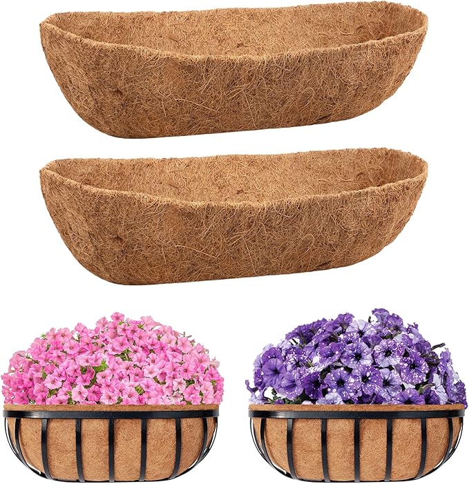 Riare 2 Pack 36 Inch Trough Coco Coir Liners for Planters, Pre-Formed Coconut Coir Replacement Liner Natural Coco Fiber Window Box Liners for Wall Planter, Window Basket Deck Railing Planter