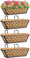 Riare 4 Pack 16 Inch Window Boxes Planters with Coco Liner, Metal Deck Railing Planter Boxes, Balcony Planters Railing Hanging, Horse Trough Window Flower Planter Boxes for Outdoor Porch Fence Patio