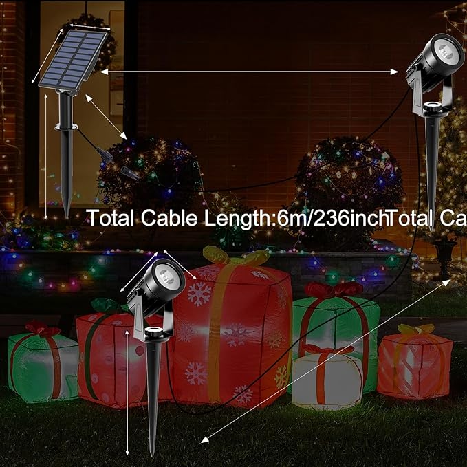 T-SUNUS RGB Solar Spot Lights Christmas, Metal Color Changing Landscape Spotlights IP65 Waterproof Spotlight 2-IN-1 Separated Panel for Outdoor Uplighting Garden Pathway Trees Flag Pond Yard Halloween