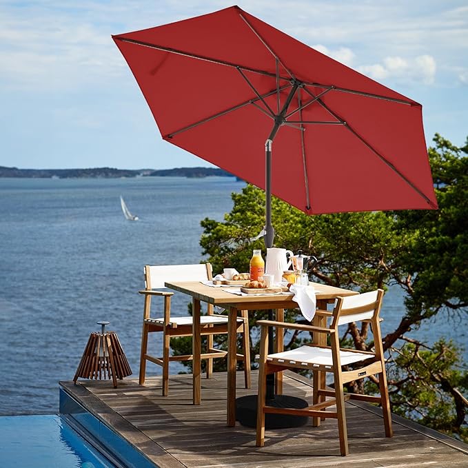 JEAREY 7.5FT Patio Umbrella Outdoor Market Umbrella with 6 Sturdy Ribs, Push Button Tilt/Crank Table Umbrella for Garden, Deck, Backyard and Pool, Red