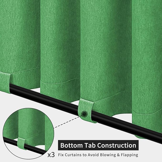 Easy-Going Linen Look Outdoor Curtains Waterproof Windproof Porch Curtains, Soft Thicken Outdoor Privacy Curtains for Patio, Gazebo, Grommet Top and Tab Bottom Drape, 1 Panel, 54x96 inch, Green
