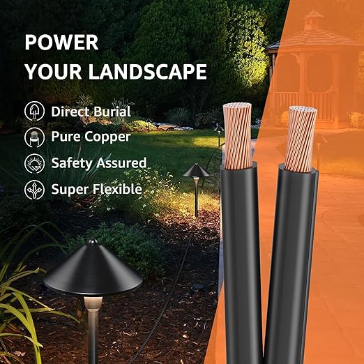 SUNVIE 16/2 Low Voltage Landscape Wire 250FT with Spool Outdoor Landscape Lighting Cable 16 Gauge 2 Conductors Low Voltage Wire for Landscaping Lights, ETL Listed, Pure Copper, Direct Burial