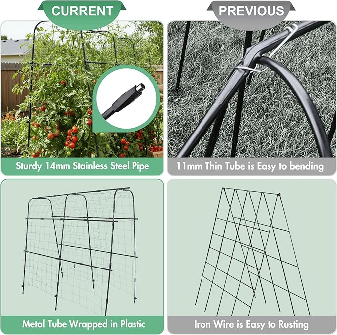 Cucumber Trellis Arch 5.3FT Black PP Coated Stainless Steel Garden Arch Trellis for Climbing Plants Outdoor, Garden Vegetable Trellis for Climbing Plants with Netting