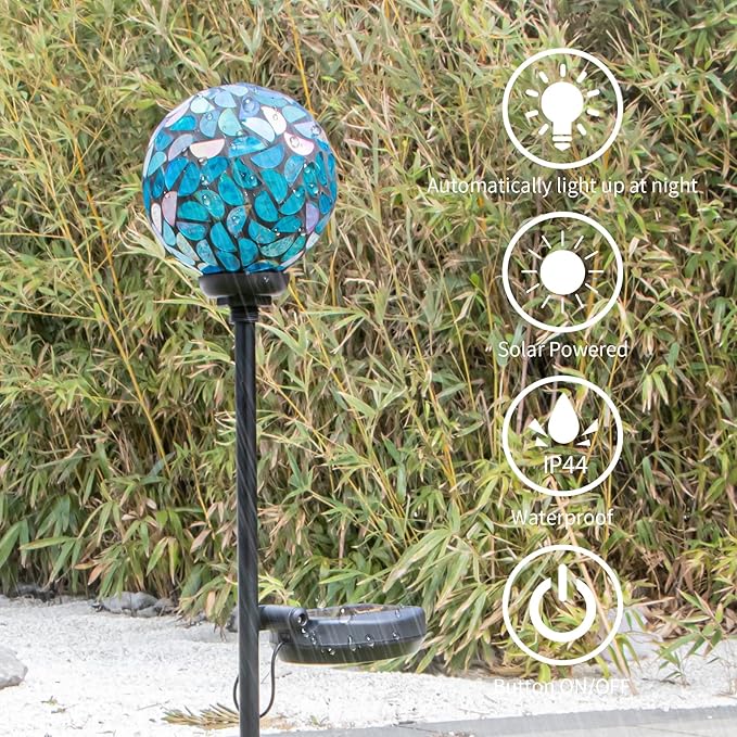 VCUTEKA Solar Lights Outdoor Decorative - Mosaic Solar Garden Light Waterpoof LED Pathway Stake Light for Landscape Lawn Patio Yard Decoration, Blue 1 Pack
