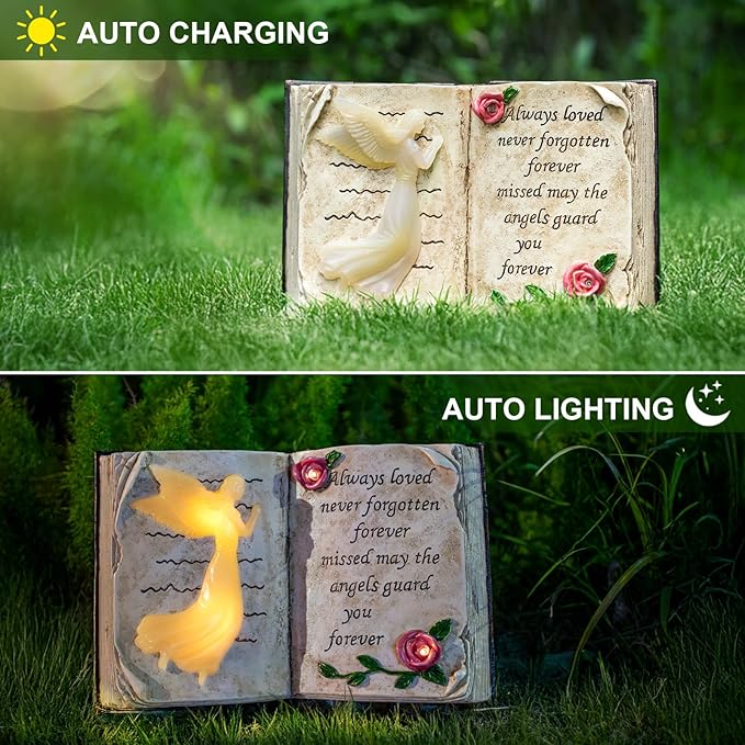 Outdoor Solar Angel Garden Stakes Lights - Praying Guardian Angel Figurines, Waterproof Memorial Grave Decorations Gifts for Cemetery Outdoors Lawn Yard Patio Home Decor