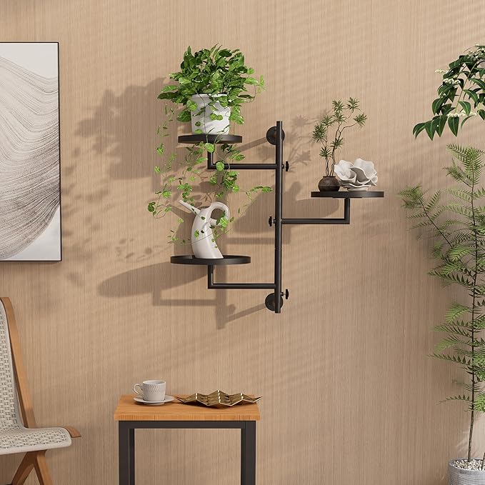 Rotating Wall Plant Shelves Plant Shelf for Window 3-Tier Metal Wall Plant Holder for Multiple Plants with Hanging Indoor Home Decor