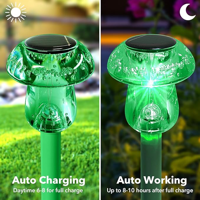 Solar Lights Outdoor, St Patricks Day 8 Pack Mushroom Landscape Lights Waterproof, Solar Powered LED Lighting for Garden Yard Path Pathway Lawn Walkway Driveway Backyard Decor (Green)