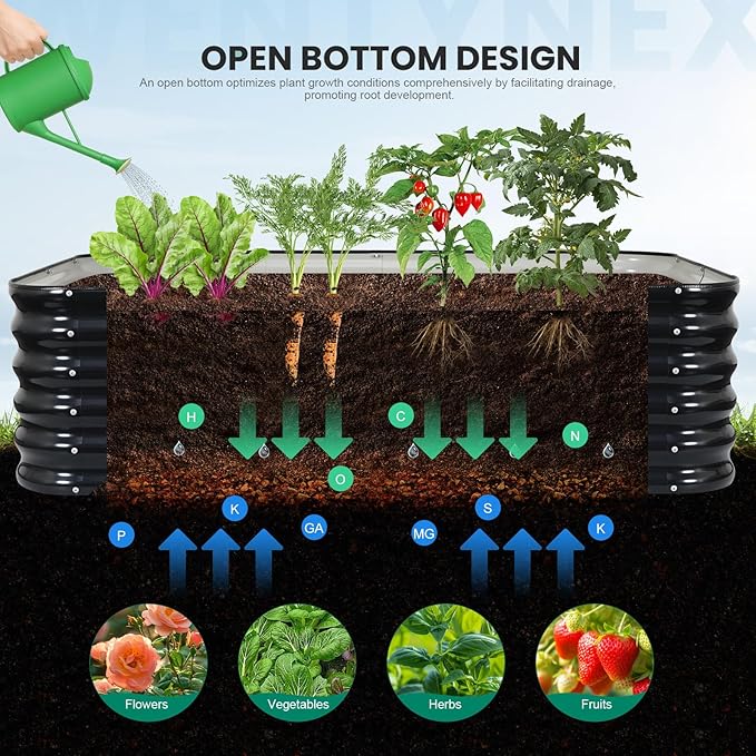 5×3×1.4FT Galvanized Raised Garden Bed Outdoor, Metal Raised Garden Bed Kit, Large Planter Raised Beds, 4 In1 Modular Raised Planter Box Outdoor,Raised Beds for Gardening for Vegetables Flowers Herbs