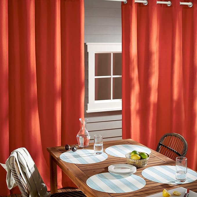 TOWN & COUNTRY BASICS Cabana Solid Heavyweight Indoor Outdoor Curtains, Light Filtering Opacity with Grommet Top, Water Repellent, 2-Pack Set, 54"x96", Mecca Orange
