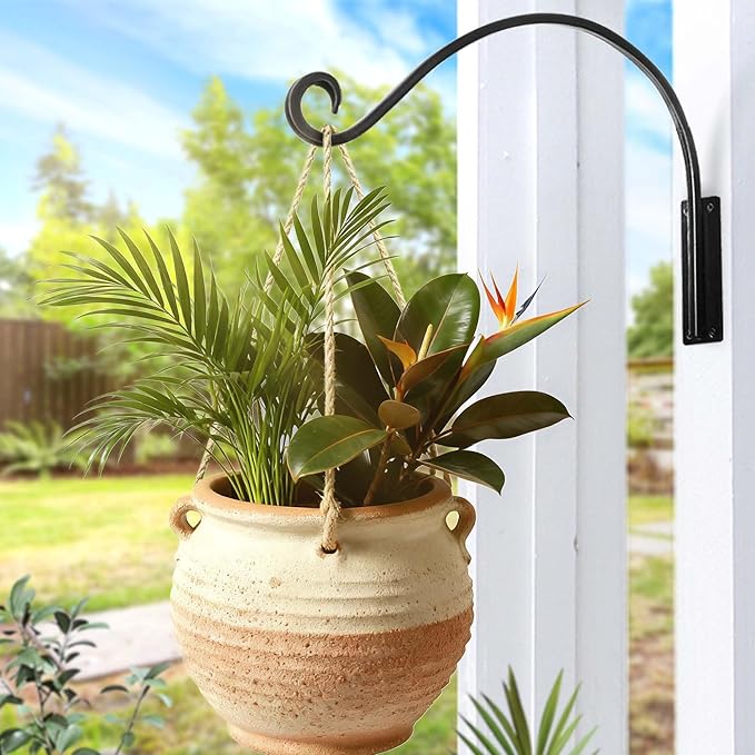 Qiang Ni Heavy-Duty Plant Hanger Outdoor: 16-Inch 80 lbs Hanging Plant Hooks for Outside Baskets - 2 Pieces Wall Mount Plant Bracket for Bird Feeder