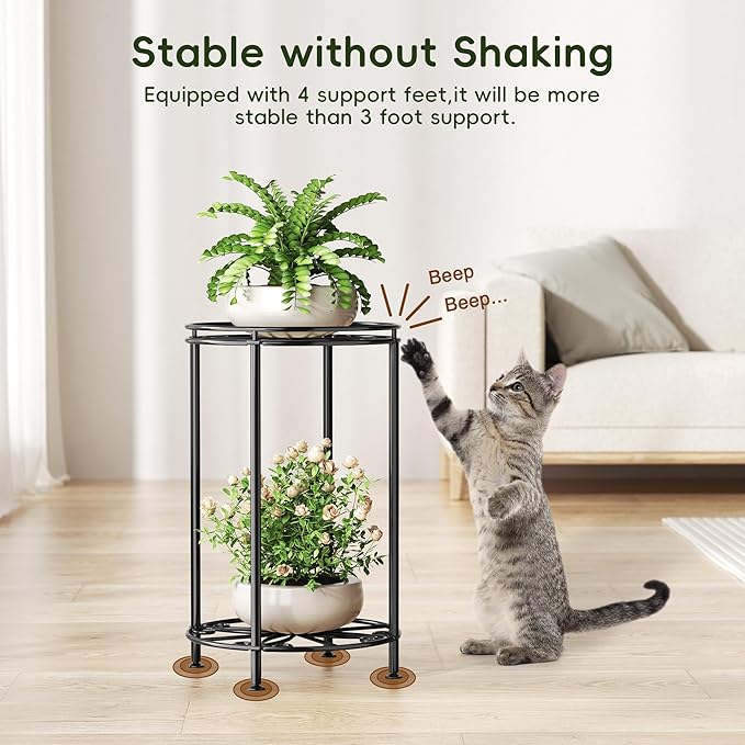 Plant Stand 2-Tier 10.2in Width 16.4in Tall Flower Pot Rack Small Plant Table Metal For Indoor Outdoor