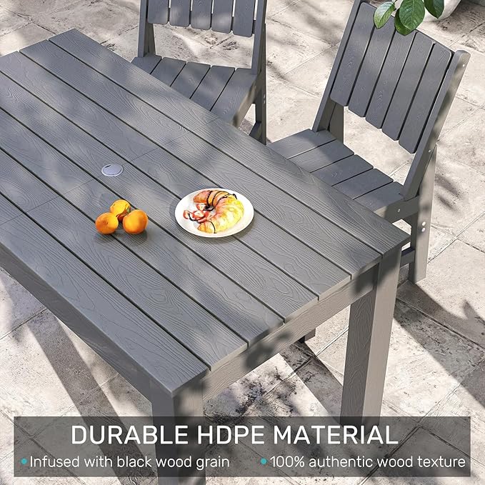 ZHUSI Patio Table and Chairs Set,HDPE Outdoor Dining Set with Umbrella Hole for Backyard, Poolside, Porch,All Weather,Grey