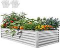 YITAHOME 8x4x2ft Large Raised Garden Bed Kit, Galvanized Metal Planter Box with Gloves, Ground Nails, Support Rod & Safety Rubber, Outdoor Above Ground Planters for Plants Vegetables Flowers, Silver