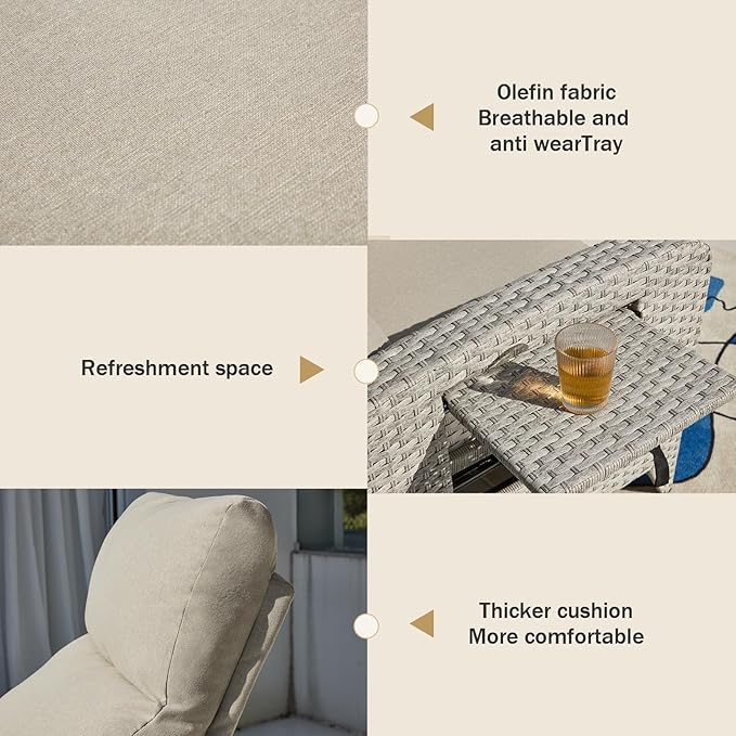 Upgraded Outdoor Recliner Chair, Reclining Patio Chairs with Adjustable Back up to 150°Lay Flat and Extended Footrest, Wicker Recliner Chairs with Flip Table and Removable Olefin Cushion