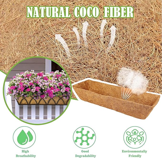 4 Pack 30 Inch Trough Coconut Liners for Window Box Deck Planter Natural Coco Fiber Replacement Liner for Outdoor Plants Rectangular Coir Planters for Porch Balcony Garden Decor