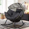 Vongrasig Wicker Rocking Egg Chair PE Rattan with Cushion, Oversized Patio Lounge Rocker Chair for Outdoor, Indoor, Balcony, Backyard, Garden, Black/Rattan