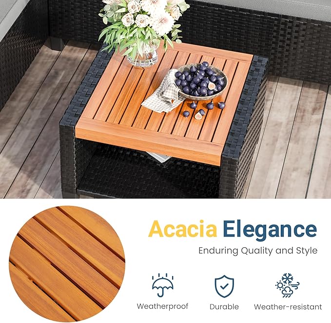 Wisteria Lane Small Patio Furniture Set, All-Weather PE Rattan Outdoor Sectional Sofa with Storage Table, L Shape Outdoor Couch with Cushions, 3 Piece Wicker Patio Furniture for Balcony, Grey