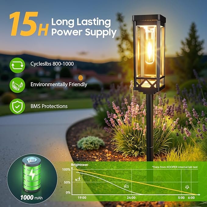 KOOPER Taller Solar Pathway Lights Outdoor, 6 Pack Upgraded Brighter Solar Garden Lights Solar Powered, Up To 15 Hours Outdoor Solar Lights for Yard Landscape Lighting Path Walkway Driveway Sidewalk