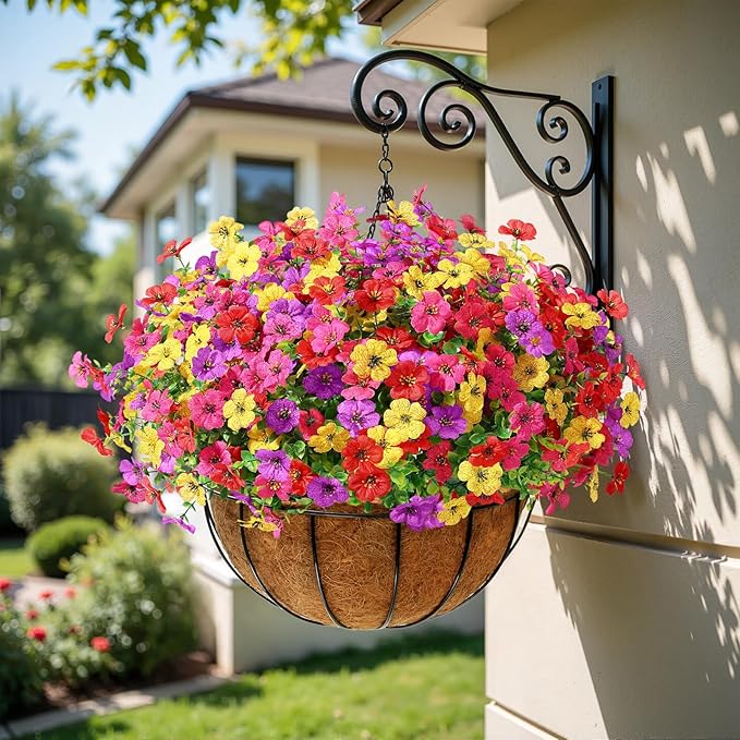 Alupssuc 48 Bundles Artificial Flowers for Outdoors Decoration, UV Resistant Silk Faux Daisy Flora Spring Fake Plastic Plants Greenery for Outside Indoor Yard Home Porch Window Box Decor, Mix 4 Colors