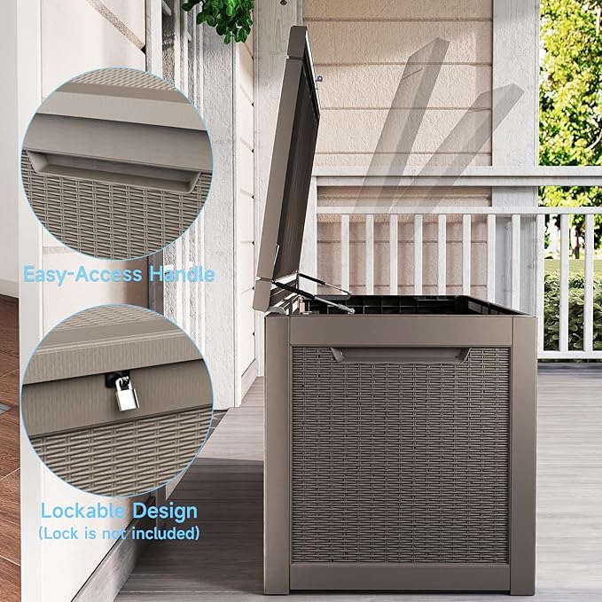310 Gallon Lockable Outdoor Storage Box – Waterproof Resin Deck Box for Patio Furniture, Garden Tools, Pool Accessories (Gray)