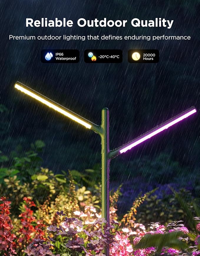 Govee Outdoor Garden Lights 2 Pack, RGBWWIC Smart LED Pathway Lights for Landscape Lighting, 16 Million Colors and 64 Scenes, IP66 Waterproof for Outdoor Patio, Compatible with Alexa, Matter
