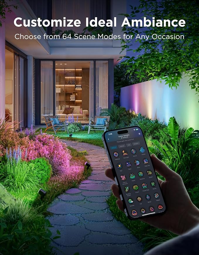 Govee Outdoor Spot Lights 2, IP67 Waterproof Spotlights, Landscape Lights Work with Matter, Alexa, and Google Assistant, RGBWIC Color Changing Light for Outdoor Decor, Patio Decorations, 2 Pack