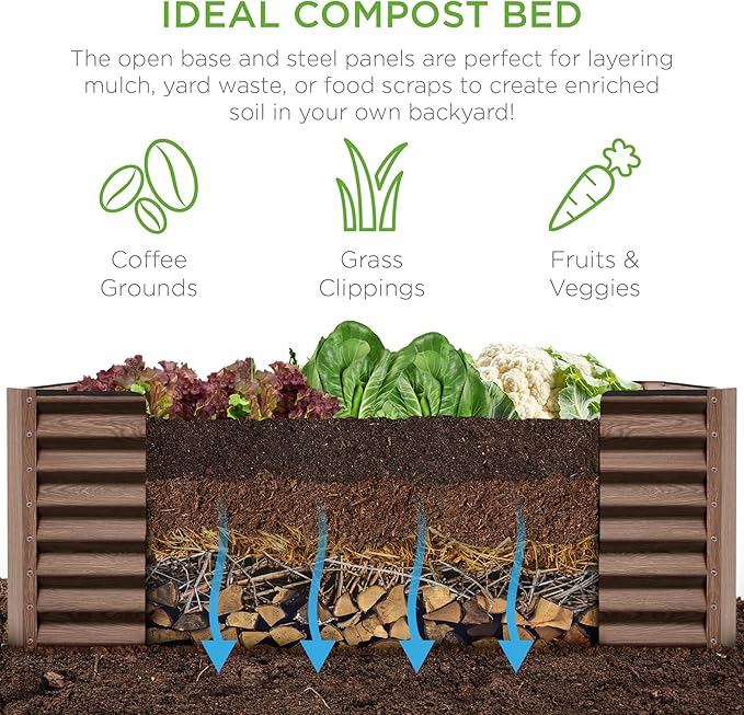 Best Choice Products 6x3x2ft Outdoor Metal Raised Garden Bed, Deep Root Box Planter for Vegetables, Flowers, Herbs, 269 Gallon Capacity, 100% Non Toxic Materials - Dark Brown Wood Grain