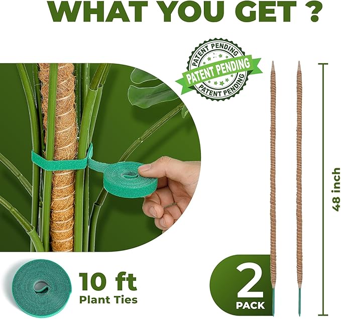 2 Pack 48'' Bendable Moss Pole Monstera Plant Support for Climbing Indoor Plants - Stakes for Potted Climbers - Tall Sticks Indoor Trellis for Houseplants - Accessories for Monstera Pot