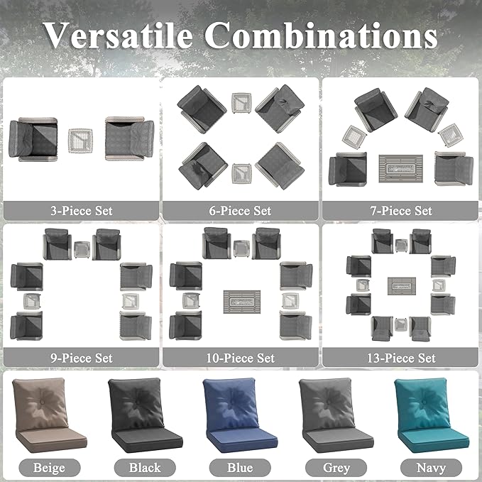 2-Seat Modern Patio Furniture Set with Swivel Rocking Chairs, Thick 4″ Cushions, Dual-Strand Wicker Rattan, Rust-Resistant Steel Frame – Outdoor Conversation & Modular Sectional,Black