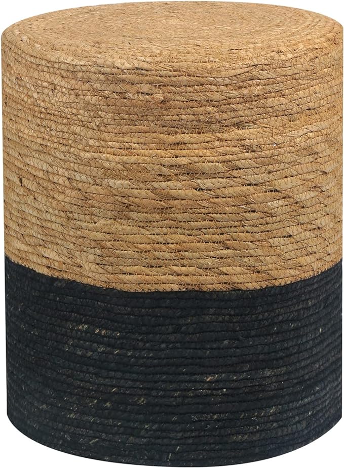 Wimarsbon Natural Seagrass Foot Stool, Hand Weaving Round Ottoman, for Living Room, Outdoor Seat (Natural & Black)